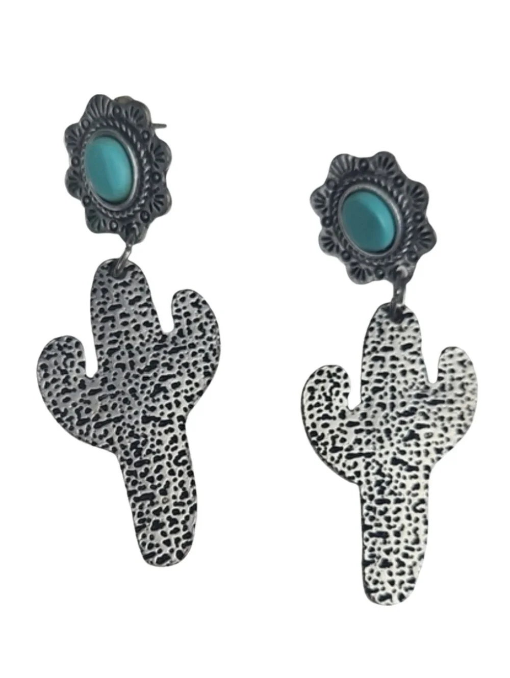 Turquoise Cactus Drop Earrings - Women's Jewelry Western Soutwestern Country